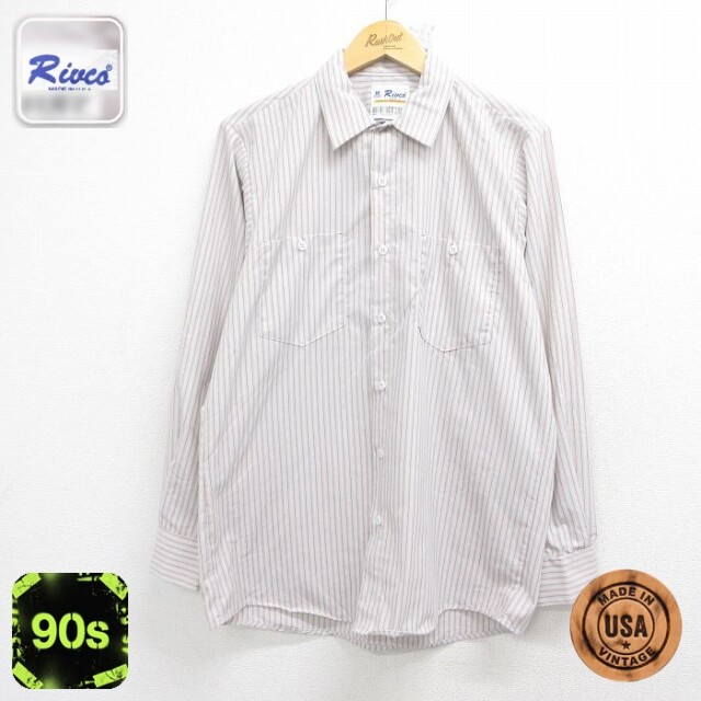 【20%OFF】90s 長袖ワークシャツ ストライプ グレー メンズL相当 | 古着