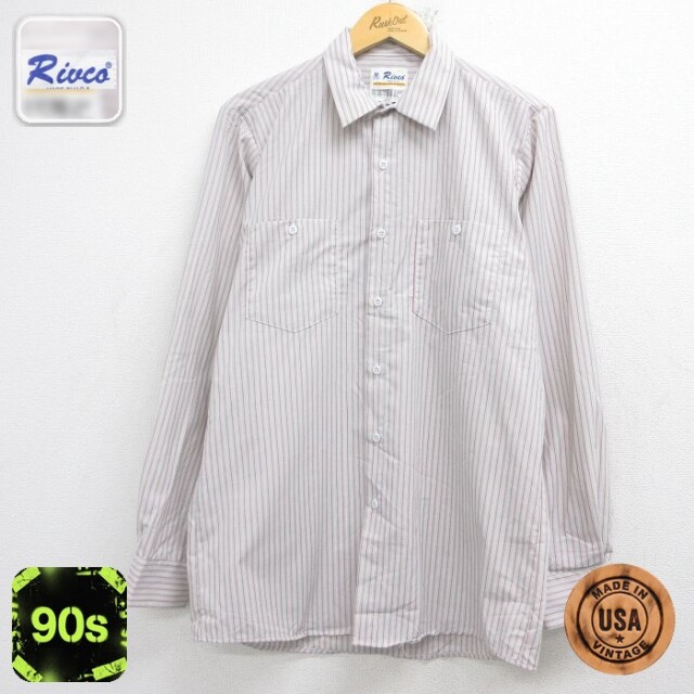 【20%OFF】90s 長袖ワークシャツ ストライプ グレー メンズL相当 | 古着