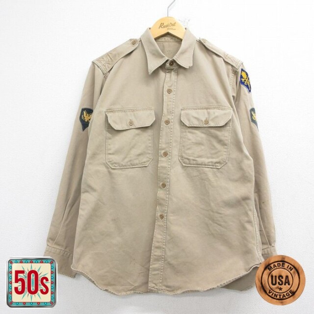 【20%OFF】50s ミリタリーシャツ ベージュ メンズL相当 | 古着