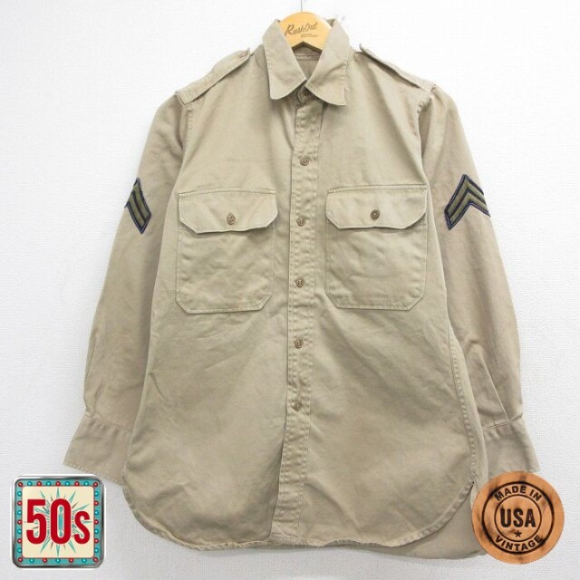 50s ミリタリーシャツ ベージュ メンズM相当 | 古着