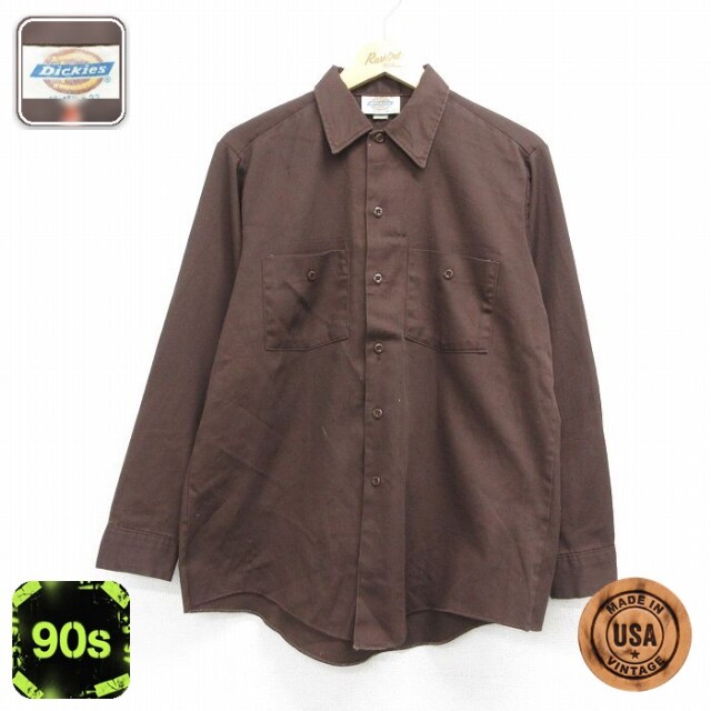 【20%OFF】ディッキーズ 90s 長袖ワークシャツ ブラウン メンズL相当 | 古着