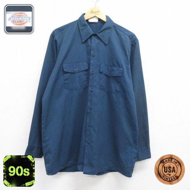 【20%OFF】ディッキーズ 90s 長袖ワークシャツ ネイビー メンズXL相当 | 古着