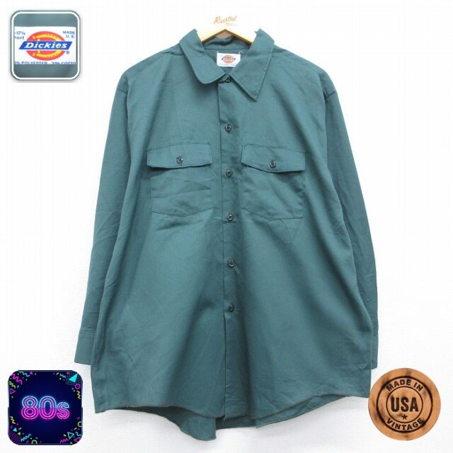 【20%OFF】ディッキーズ 80s 長袖ワークシャツ グリーン メンズXL相当 | 古着