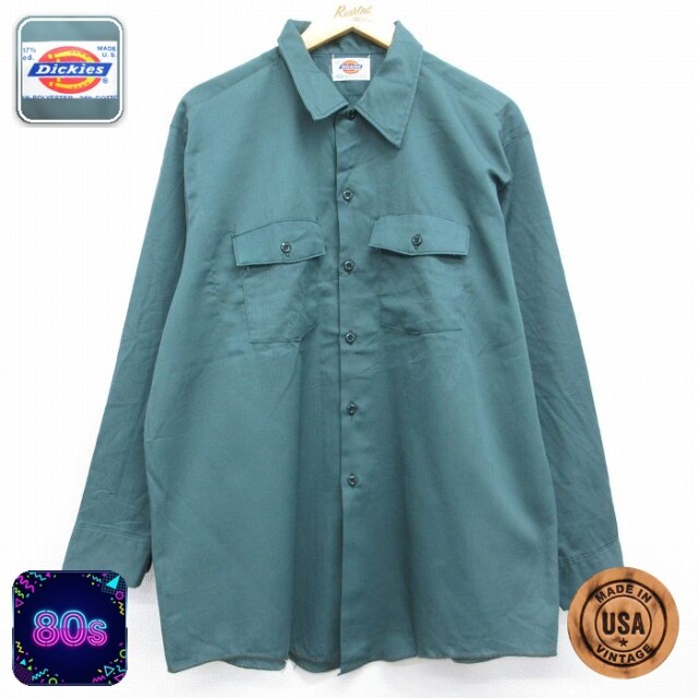 【20%OFF】ディッキーズ 80s ワークシャツ グリーン メンズXL相当 | 古着