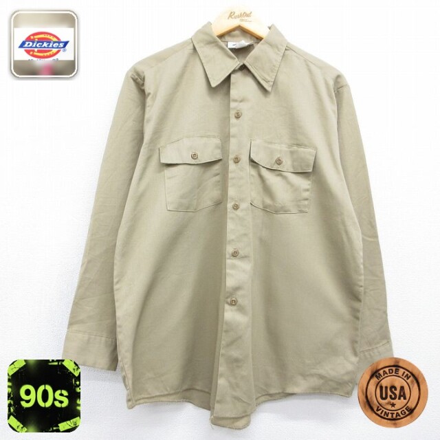 【20%OFF】ディッキーズ 90s 長袖ワークシャツ ベージュ メンズL相当 | 古着