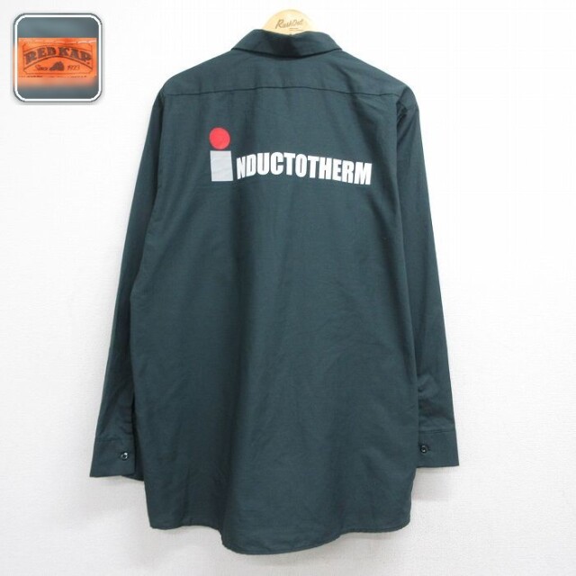 レッドキャップ 長袖ワークシャツ INDUCTOTHERM グリーン メンズXL相当 | 古着