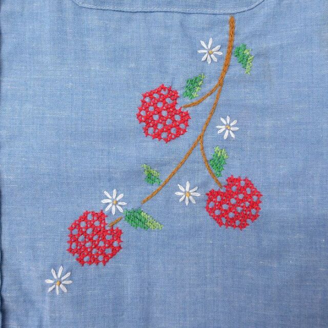 古着通販 S☆古着 長袖 シャンブレー シャツ メンズ 70年代 70s 刺繍