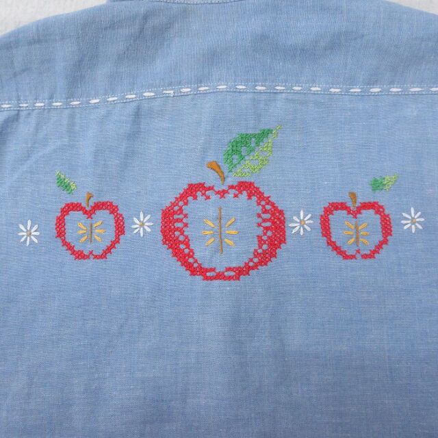 古着通販 S☆古着 長袖 シャンブレー シャツ メンズ 70年代 70s 刺繍