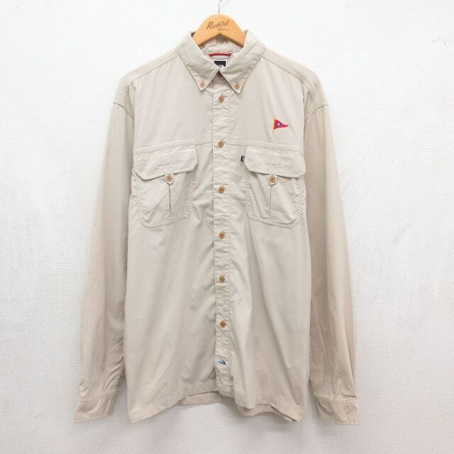 XL★古着 ノースフェイス 長袖 シャツ メンズ ボタンダウン ベージュ 26jul21