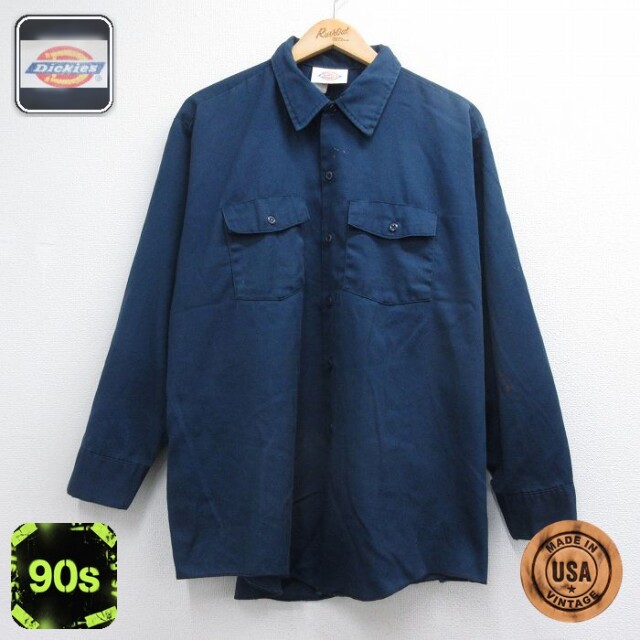 ディッキーズ 90s 長袖ワークシャツ ネイビー メンズXL相当 | 古着
