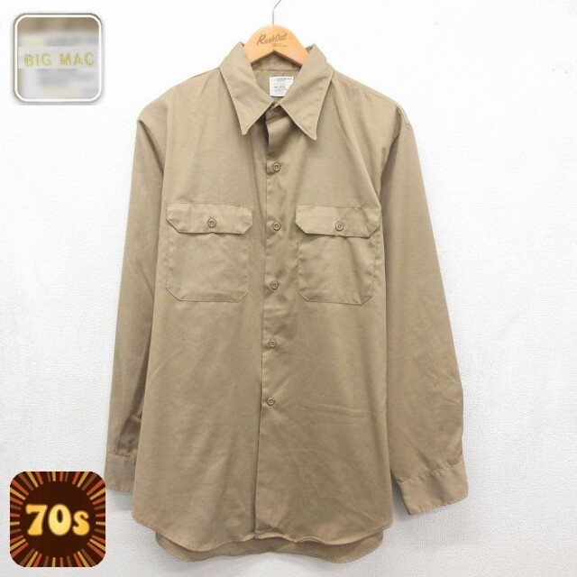 ビッグマック 70s 長袖ワークシャツ ベージュ メンズXL相当 | 古着