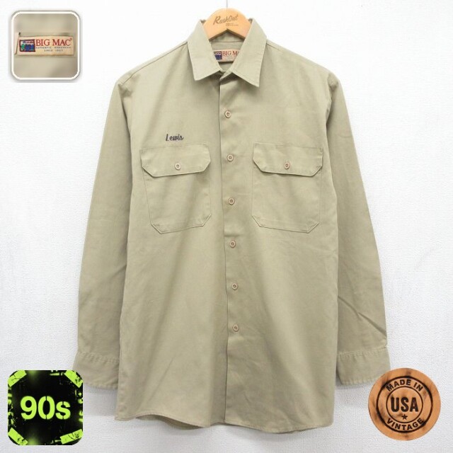 ビッグマック 90s 長袖ワークシャツ ベージュ メンズL相当 | 古着
