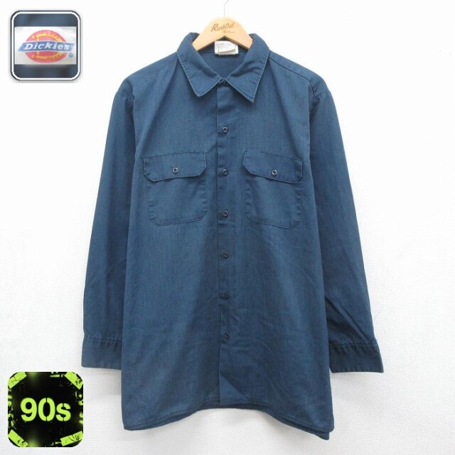 ディッキーズ 90s 長袖ワークシャツ ネイビー メンズXL相当 | 古着