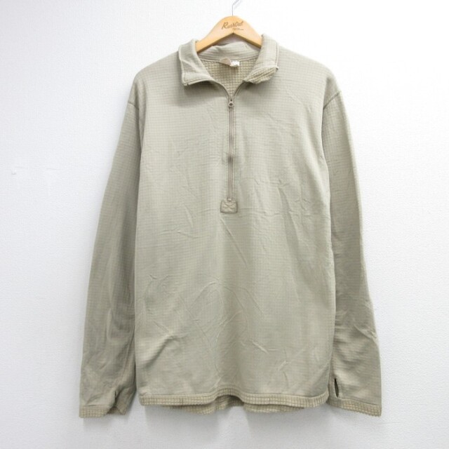 ハーフジップ長袖シャツ ベージュ メンズL相当 | 古着