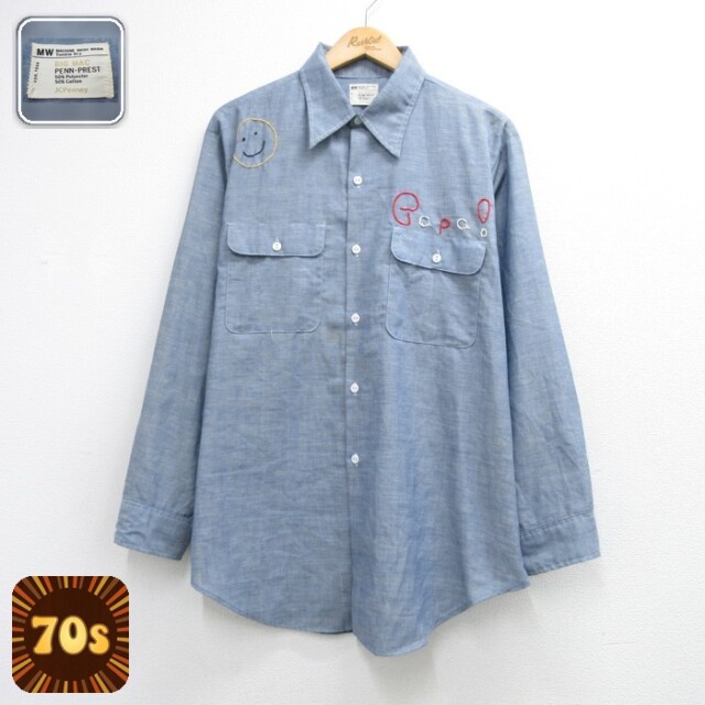 ビッグマック 70s 長袖シャツ シャンブレー ライトブルー メンズXL相当 | 古着