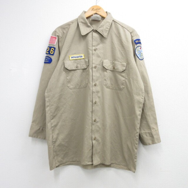 ディッキーズ 80s 長袖シャツ オクラホマワッペン ベージュ メンズL相当 | 古着
