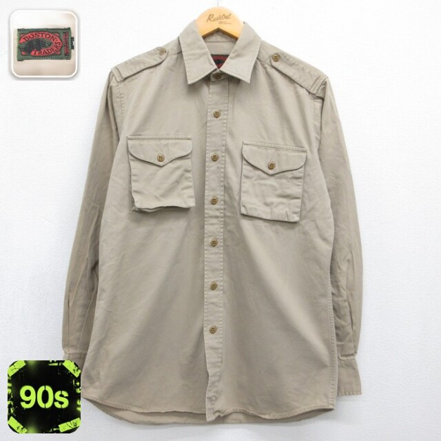 Boston Traders 90s 長袖シャツ ワーク ベージュ メンズM相当 | 古着
