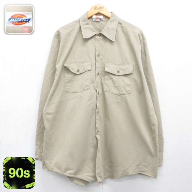 ディッキーズ 90s 長袖シャツ ワーク ベージュ メンズXL相当 | 古着
