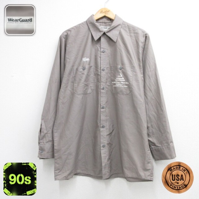WearGuard 90s 長袖シャツ 刺繍ロゴ グレー メンズL相当 | 古着