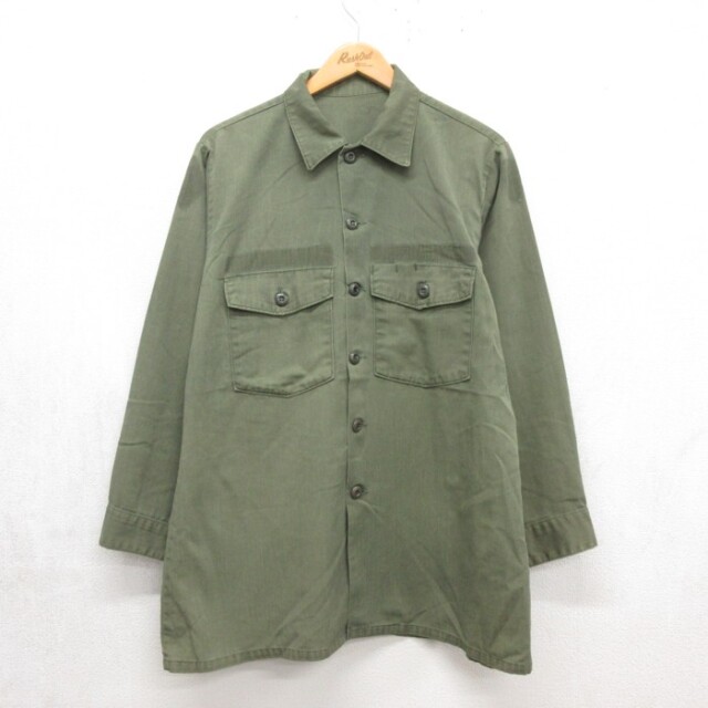 古着通販 L☆古着 US ARMY 長袖 シャツ メンズ フラップポケット