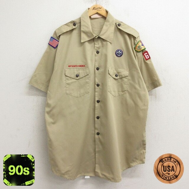 90s 半袖シャツ ワッペン ベージュ XL | 古着