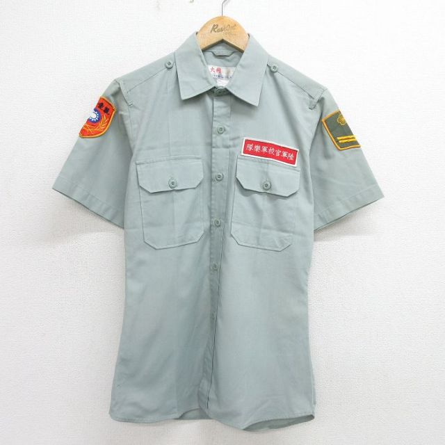 00s 半袖ワークシャツ 陸軍ワッペン グリーン S | 古着