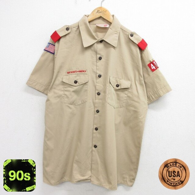 90s 半袖シャツ ワッペン ベージュ XL | 古着