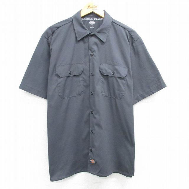 XL★古着 ディッキーズ Dickies 半袖 ワーク シャツ メンズ 濃グレー 25apr05 中古 トップス