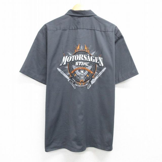 XL★古着 ディッキーズ Dickies 半袖 ワーク シャツ メンズ MOTORSAGEN 濃グレー 25apr05 中古 トップス