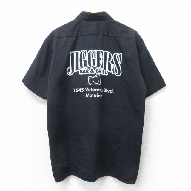 XL★古着 ディッキーズ Dickies 半袖 ワーク シャツ メンズ JIGGERS 黒 ブラック 25apr05 中古 トップス