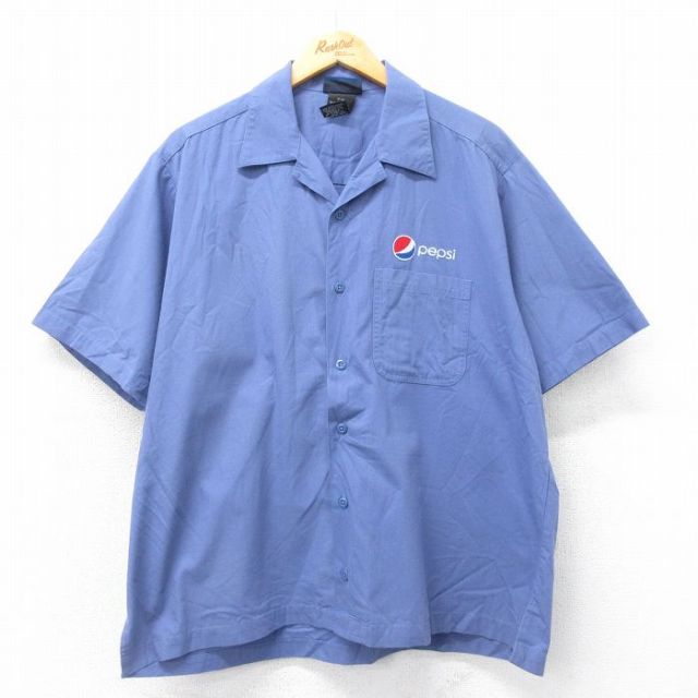 XL★古着 半袖 ワーク シャツ メンズ ペプシ 開襟 オープンカラー 薄紺 ネイビー 【spe】 25apr05 中古 トップス