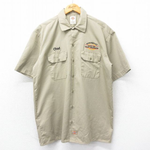 XL★古着 半袖 ワーク シャツ メンズ RIVERBOAT ベージュ カーキ 25apr05 中古 トップス
