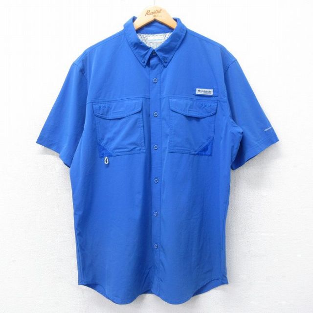 XL★古着 コロンビア COLUMBIA 半袖 フィッシング シャツ メンズ PFG ボタンダウン 青 ブルー 25apr05 中古 トップス