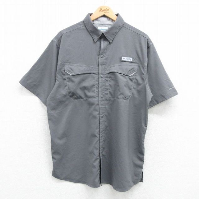 L★古着 コロンビア COLUMBIA 半袖 フィッシング シャツ メンズ PFG グレー 内側メッシュ 25apr07 中古 トップス