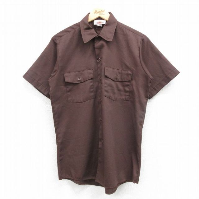 M★古着 ディッキーズ Dickies 半袖 ワーク シャツ メンズ 90年代 90s USA製 濃茶 ブラウン 25apr07 中古 トップス