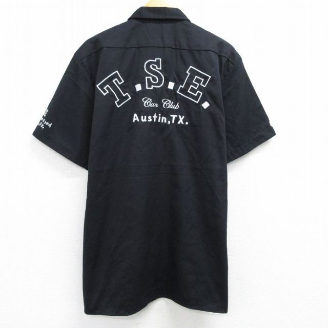 XL★古着 ディッキーズ Dickies 半袖 ワーク シャツ メンズ 00年代 00s T.S.E 刺繍 ロング丈 黒 ブラック 25apr08 中古 トップス