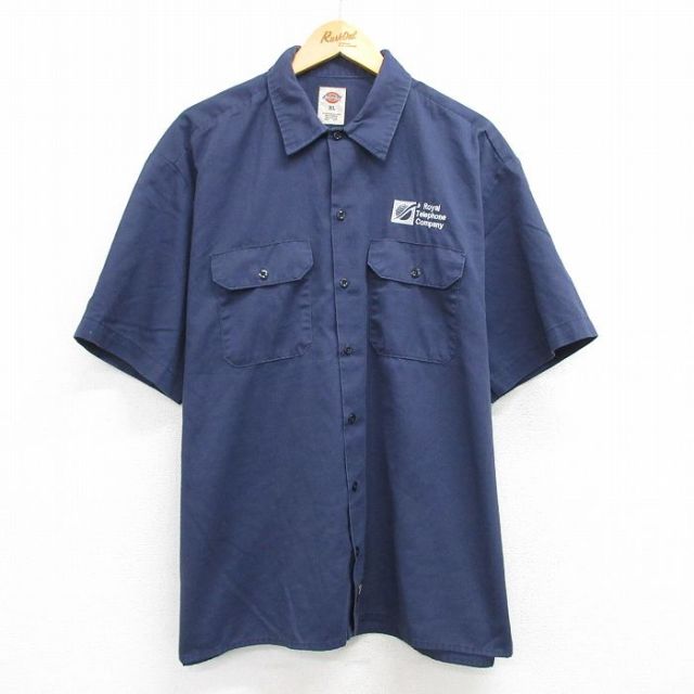 XL★古着 ディッキーズ Dickies 半袖 ワーク シャツ メンズ Royal Telephone Company 大きいサイズ 紺 ネイビー 25apr08 中古 トップス