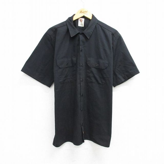 XL★古着 ディッキーズ Dickies 半袖 ワーク シャツ メンズ 黒 ブラック 25apr08 中古 トップス