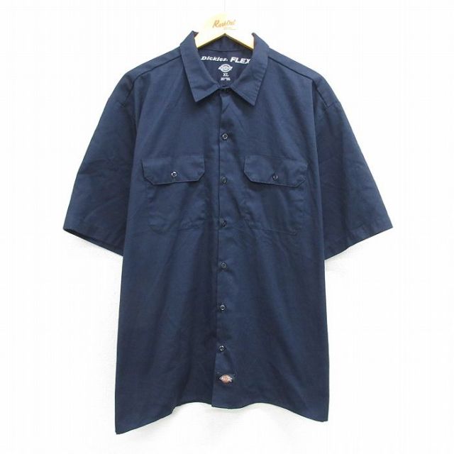 XL★古着 ディッキーズ Dickies 半袖 ワーク シャツ メンズ 大きいサイズ 紺 ネイビー 25apr08 中古 トップス
