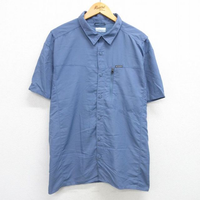XL★古着 コロンビア COLUMBIA 半袖 シャツ メンズ 大きいサイズ 薄紺 ネイビー 内側メッシュ 25apr08 中古 トップス