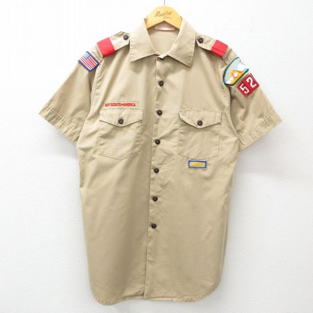 L★古着 半袖 ボーイスカウト シャツ メンズ 90年代 90s USA製 ベージュ カーキ 25apr08 中古 トップス