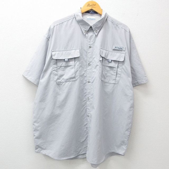 XL★古着 コロンビア COLUMBIA 半袖 フィッシング シャツ メンズ PFG 大きいサイズ ロング丈 ボタンダウン グレー 内側メッシュ 25apr08 中古 トップス