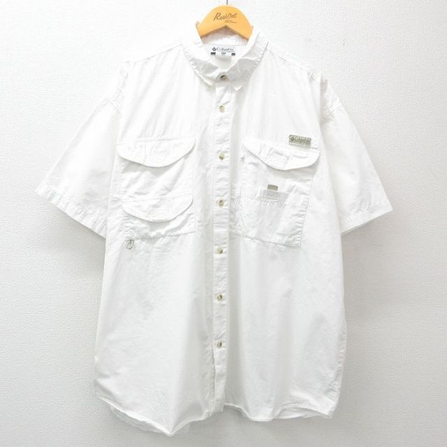 XL★古着 コロンビア COLUMBIA 半袖 フィッシング シャツ メンズ 00年代 00s 大きいサイズ ロング丈 コットン 白 ホワイト 内側メッシュ 25apr08 中古 トップス
