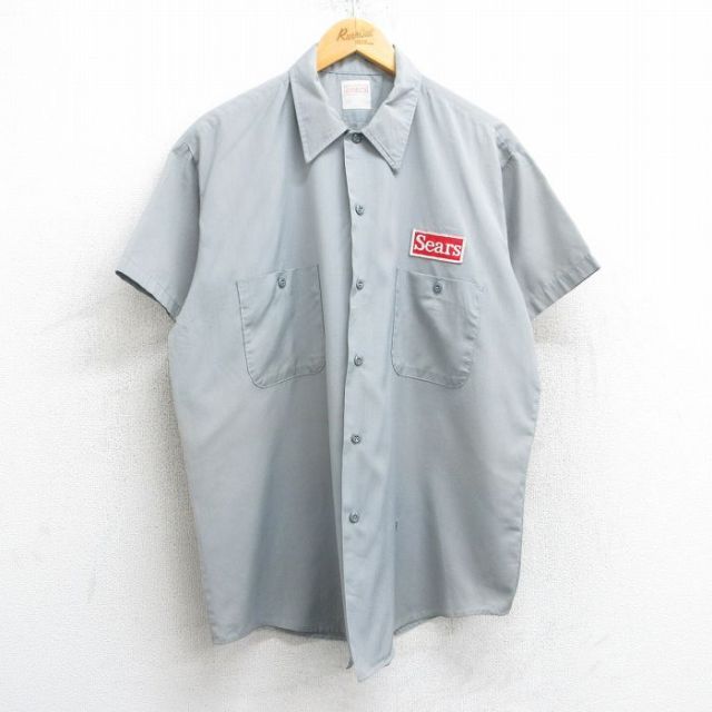 XL★古着 シアーズ 半袖 ワーク シャツ メンズ 80年代 80s ワンポイントロゴ USA製 グレー 【spe】 25apr10 中古 トップス