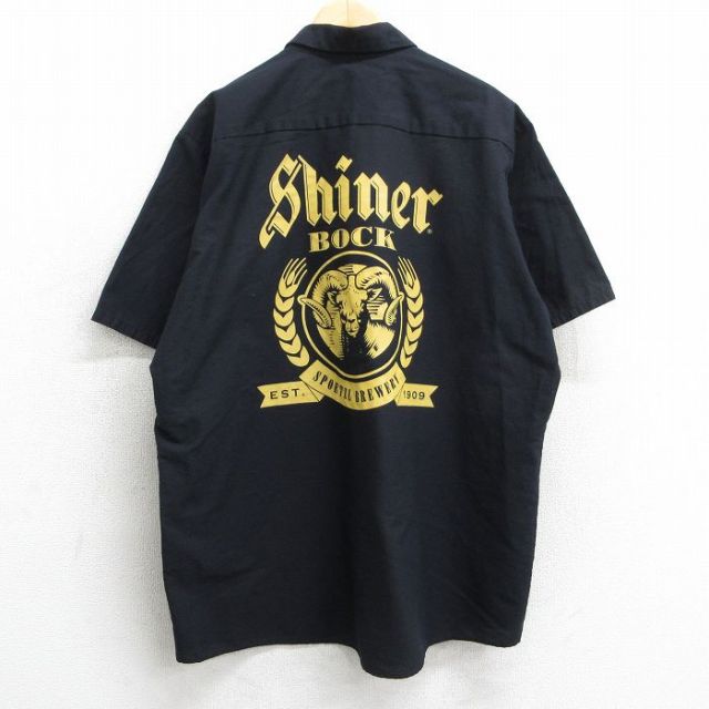 XL★古着 レッドキャップ 半袖 ワーク シャツ メンズ 00年代 00s Shiner BOCK 酒 大きいサイズ ロング丈 黒 ブラック 25apr10 中古 トップス