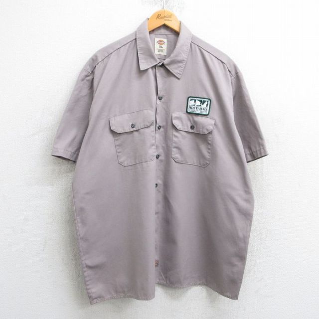 XL★古着 ディッキーズ Dickies 半袖 ワーク シャツ メンズ HD3 FARMS 大きいサイズ グレー系 25apr10 中古 トップス