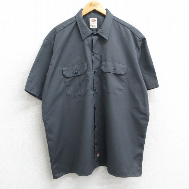 XL★古着 ディッキーズ Dickies 半袖 ワーク シャツ メンズ 大きいサイズ 濃グレー 25apr10 中古 トップス