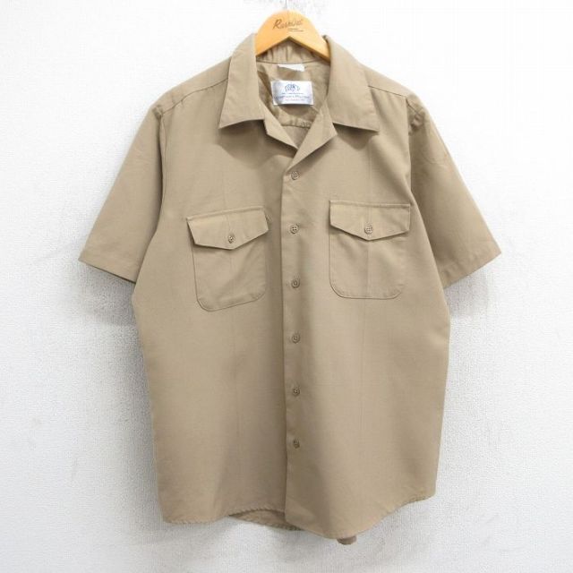 XL★古着 半袖 ミリタリー シャツ メンズ 開襟 オープンカラー ベージュ カーキ 25apr10 中古 トップス