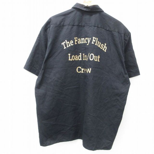 XL★古着 ディッキーズ Dickies 半袖 ワーク シャツ メンズ Fancy 大きいサイズ ロング丈 黒 ブラック 25apr10 中古 トップス