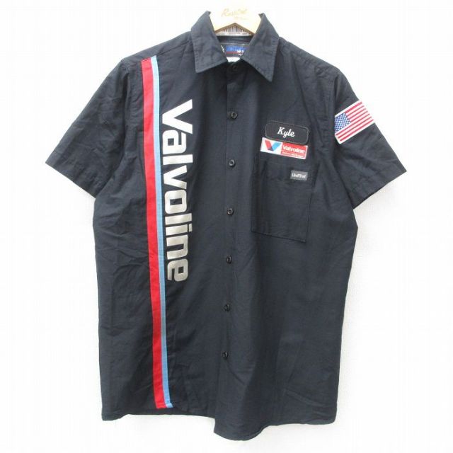 L★古着 半袖 ワーク シャツ メンズ Valvoline 黒他 ブラック 【spe】 25apr10 中古 トップス